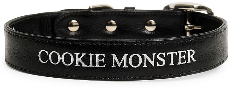 Leather Cookie Monster Dog Collar - Midnight Black - Size Small