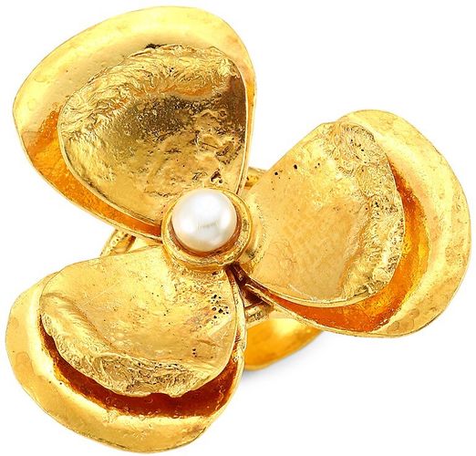 Lucky Flower 22K Goldplated & Pearl Cocktail Ring - Gold - Size 7