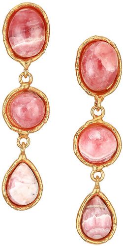 Cascade 22K Goldplated & Rodochrosite Triple-Drop Clip-On Earrings - Yellow Goldtone