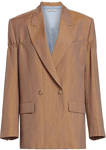Linen & Wool Double Breasted Jacket - Tan - Size 8