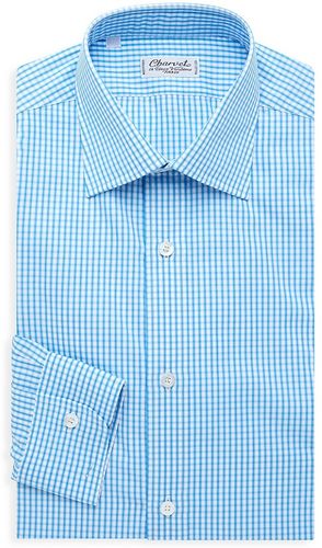 Checkered Cotton Dress Shirt - Teal - Size 15