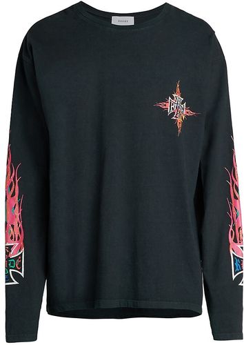Long-Sleeve Neon Flame Graphic T-Shirt - Black - Size Small