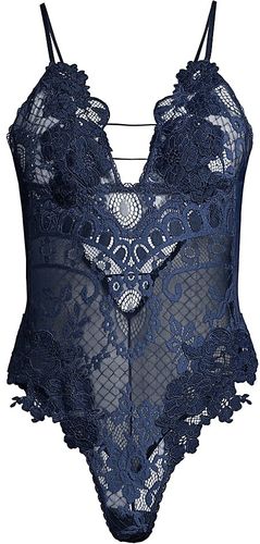 Every Little Thing Lace-Trimmed Mesh Teddy - Navy - Size Small