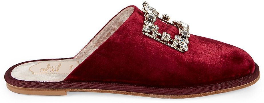 Hotel Vivier Strass Velvet Slippers - Burgundy - Size 11