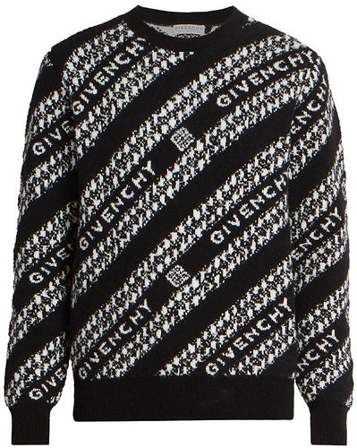 Logo Intarsia Chain Wool-Blend Sweater - Black White - Size XL