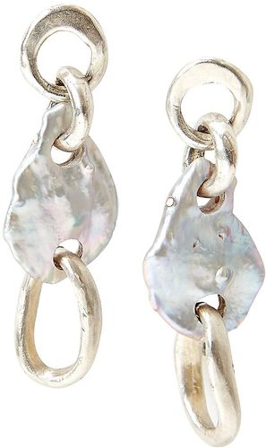 Sterling Silver & 12-14MM Grey Keshi Pearl Link Earrings - Grey Pearl