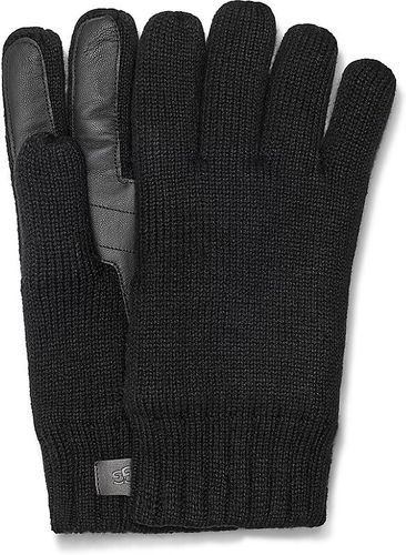 Palm Patch Leather & Knit Gloves - Black - Size Large