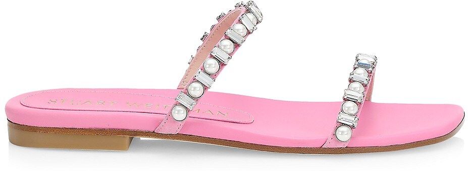 Aleena Embellished Leather Slides - India Pink - Size 9.5 Sandals