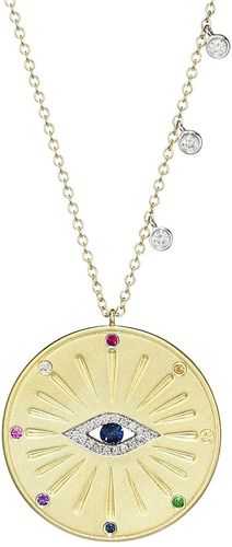 14K Yellow Gold & Rainbow Gemstone Evil Eye Medallion Necklace - Yellow Gold
