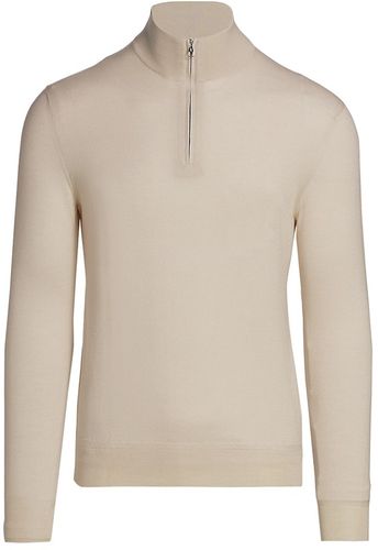 Quarter-Zip Cashmere & Silk Sweater - Taupe - Size 40