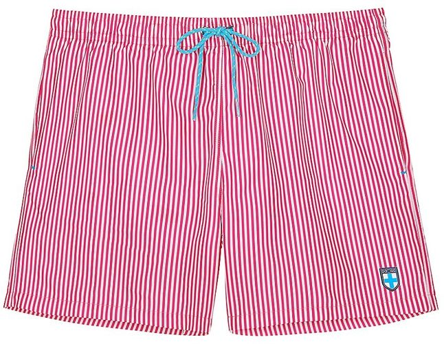 Beach Boxer Swim Shorts - Pink White Stripe - Size Medium