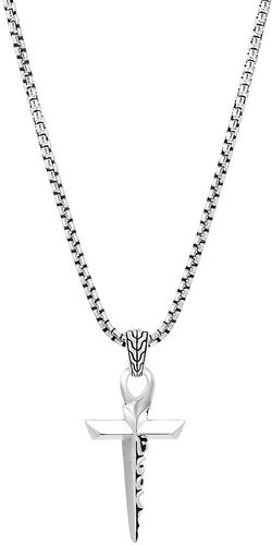 Classic Chain Sterling Silver Keris Dagger Cross Pendant Necklace - Silver