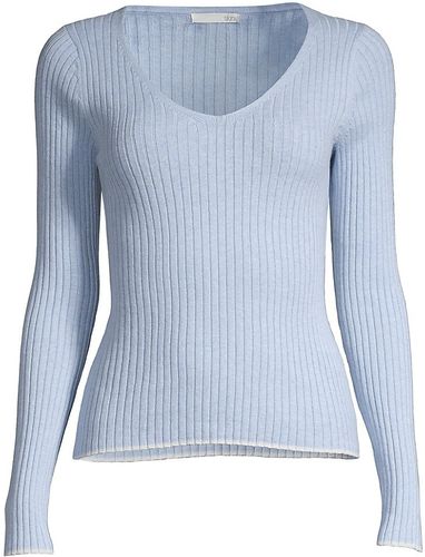 Maisie Rib-Knit Cotton & Cashmere Top - Catalina Heather - Size Medium