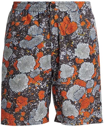 Lichen Printed Shorts - Slate Orange Foliose - Size Large