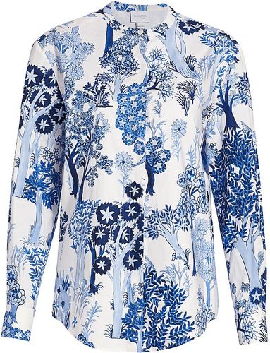 Floral Collarless Shirt - Ivoire Blue - Size 12