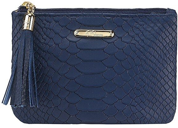Leather Zip Pouch - Navy