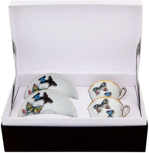 Set of Two Butterfly Parade Porcelain Coffee Cups And Saucers