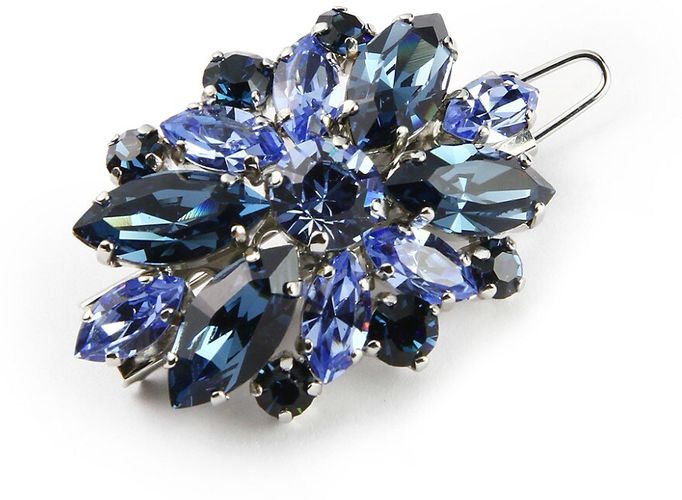 Countess Swarovski Crystal Barrette - Light Sapphire Denim Blue Silver