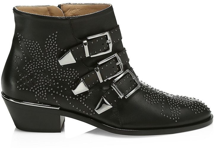 Susanna Studded Leather Ankle Boots - Black - Size 11