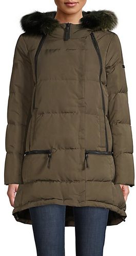 Fox Fur-Trim Quilted Down Coat