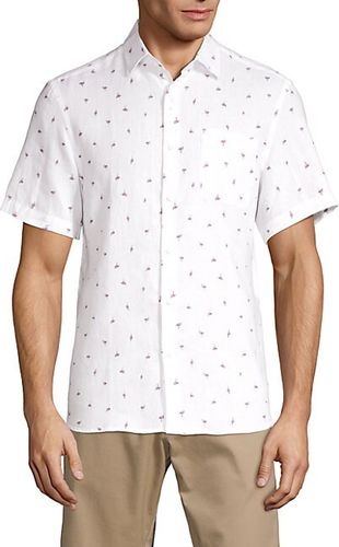 Flamingo-Print Linen Shirt