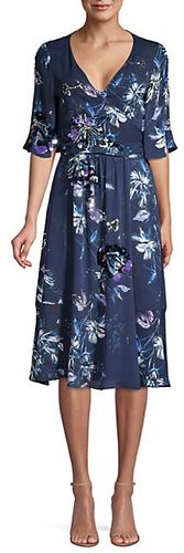 Floral Embellished Faux-Wrap Midi-Dress