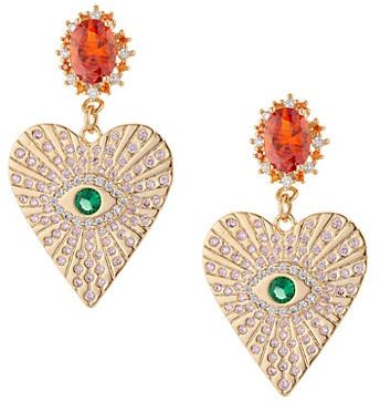 18K Goldplated & Crystal Flaming Heart Drop Earring