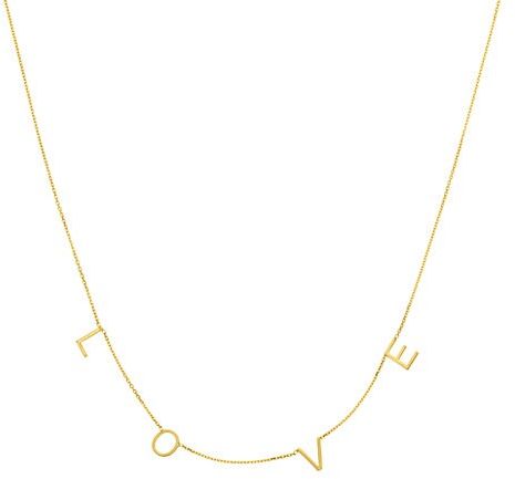 14K Yellow Gold Love Block Letter Charm Necklace