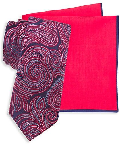 2-Piece Silk Paisley Tie & Cotton-Blend Tie Pocket Square Set