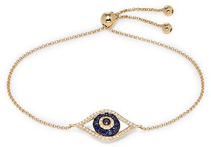 14K Yellow Gold, Sapphire & Diamond Evil Eye Charm Bracelet
