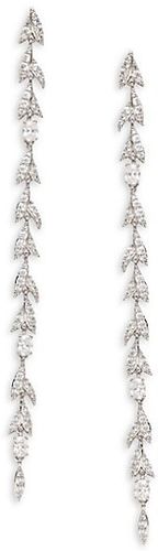 Rhodium-Plated & Crystal Leaf Linear Earrings