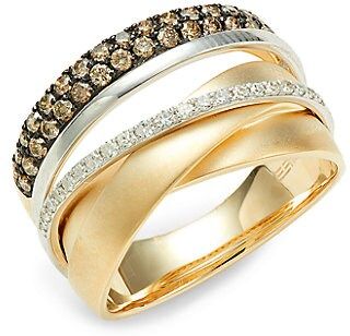 14K Yellow Gold, 14K White Gold, White Diamond & Brown Diamond Stack Ring