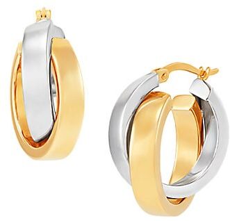 14K Yellow & White Gold Polished Bold Crossover Hoop Earrings