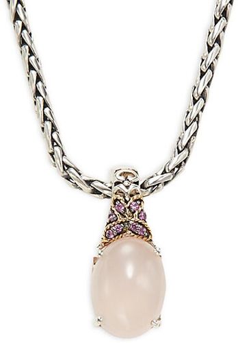 Sterling Silver, 18K Yellow Gold, Pink Sapphire & Moonstone Pendant Necklace