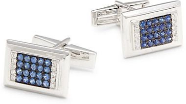 14K White Gold, Sapphire & Diamond Cufflinks