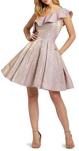 Ruffle Metallic One-Shoulder Fit-&-Flare Dress