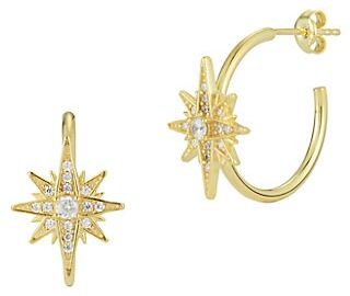 14K Yellow Gold Vermeil & Cubic Zirconia Starburst Hoop Earrings