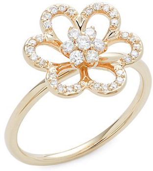 14K Yellow Gold & Diamond Floral Ring