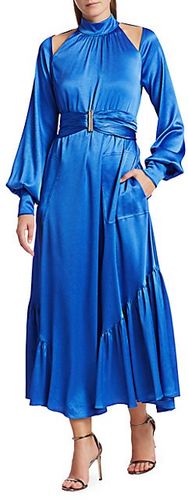 Calypsa Satin Long-Sleeve Flare Dress