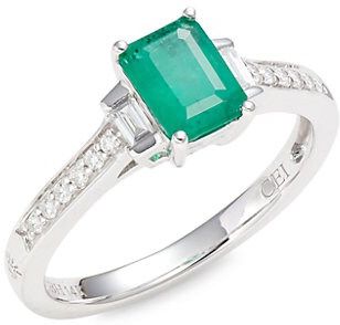 14K White Gold, Emerald & Diamond Ring