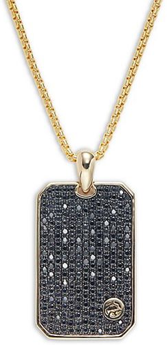 14K Yellow Gold & Black Sapphire Dog Tag Pendant Necklace
