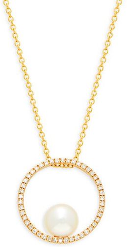 14K Yellow Gold, 6MM Freshwater Pearl & Diamond Pendant Necklace