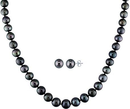 2-Piece 14K White Gold & 8-10MM Tahitian Pearl Necklace & Stud Earrings Set