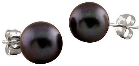 Pearls 8-8.5MM Black Round and 14K Yellow Gold Stud Earrings