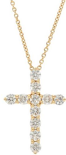 14K Yellow Gold and Diamond Cross Pendant Necklace