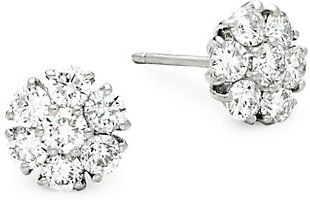 Bridal 18K White Gold & 1.50 TCW Diamond Cluster Stud Earrings