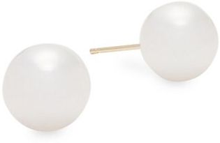 8.5MM White Round Akoya Cultured Pearl and 14K Yellow Gold Stud Earrings