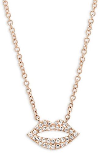 Diamond and 14K Rose Gold Lips Pendant Necklace