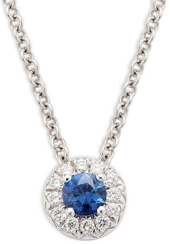 14K White Gold, Blue Sapphire & Diamond Pendant Necklace