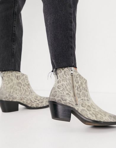 All Saints carlotta western boots in stone leopard suede-Multi